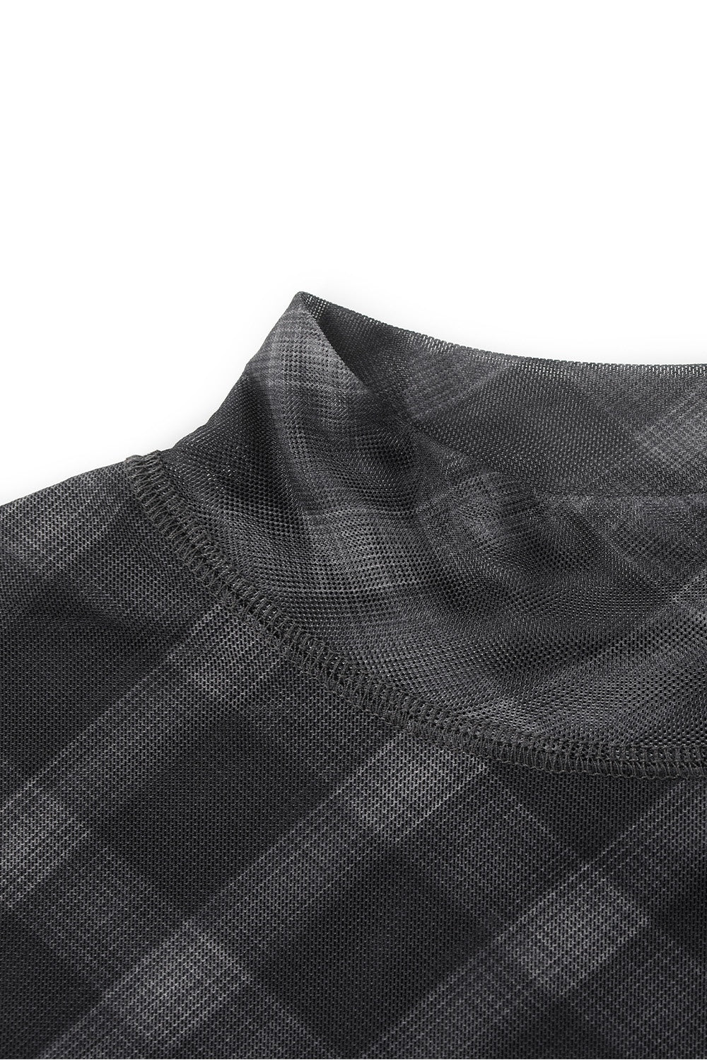 MARYLING Charcoal Houndstooth Long-Sleeve Sculpted Mock-Neck Blouses