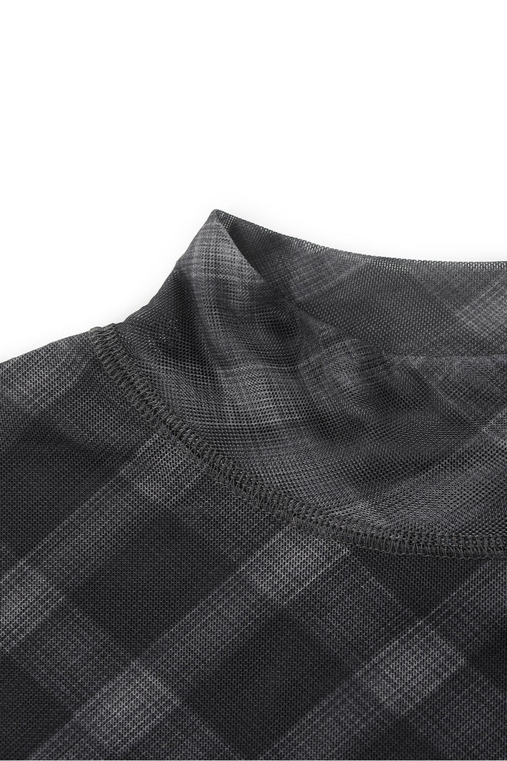 MARYLING Charcoal Houndstooth Long-Sleeve Sculpted Mock-Neck Blouses