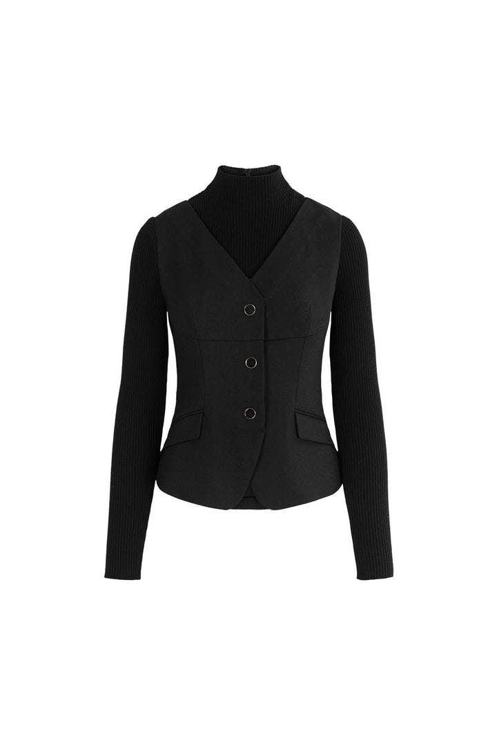 MARYLING Midnight Noir Sculpted Silhouette Long-Sleeve Waist-Defined Sweaters