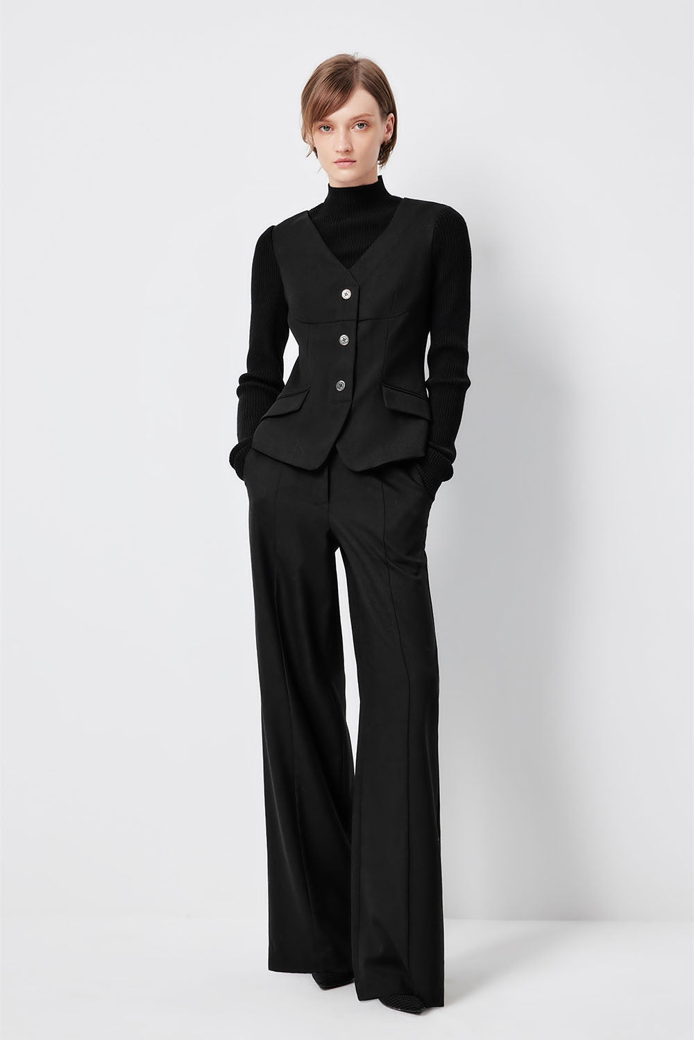 MARYLING Midnight Noir Sculpted Silhouette Long-Sleeve Waist-Defined Sweaters