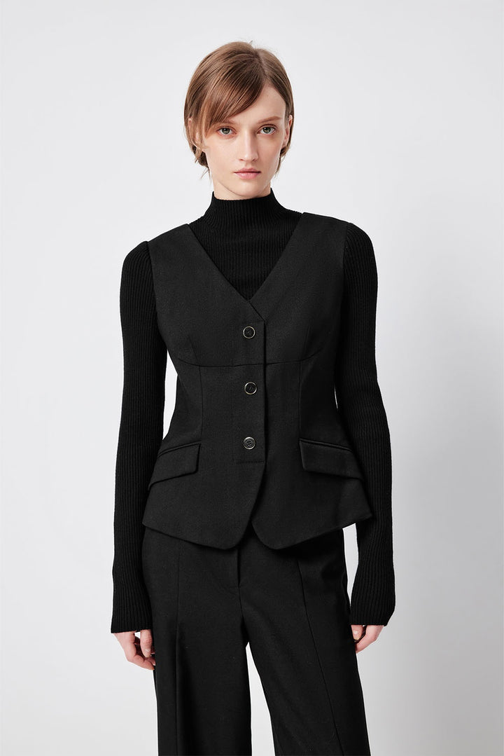 MARYLING Midnight Noir Sculpted Silhouette Long-Sleeve Waist-Defined Sweaters