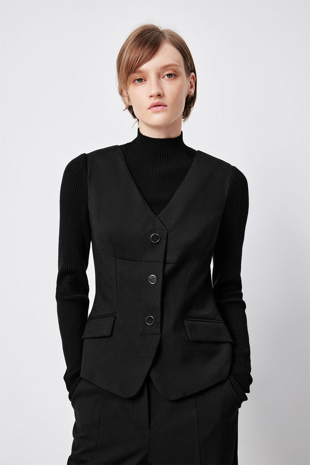 MARYLING Midnight Noir Sculpted Silhouette Long-Sleeve Waist-Defined Sweaters