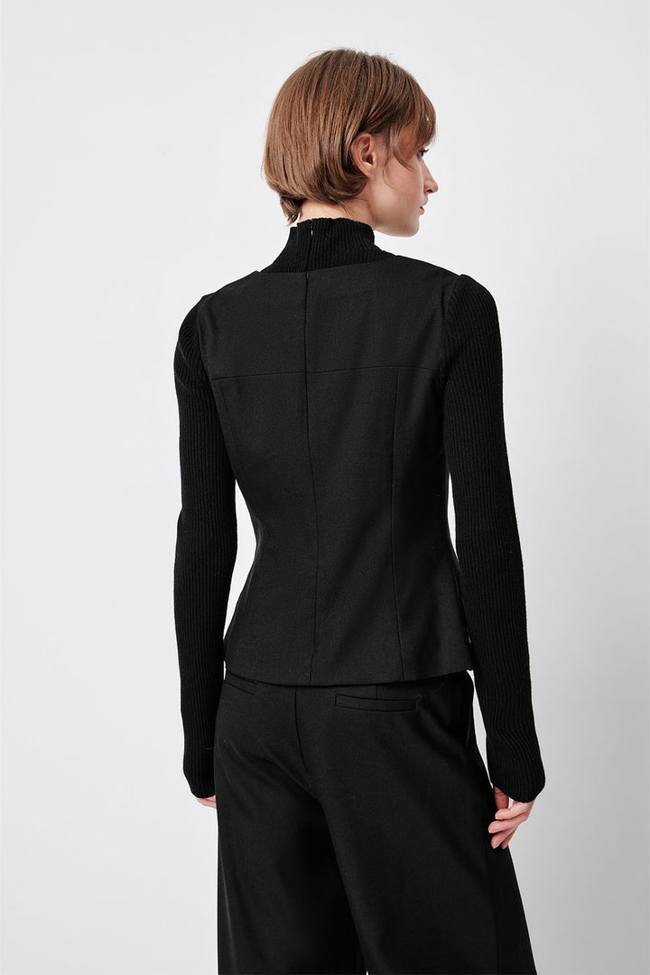 MARYLING Midnight Noir Sculpted Silhouette Long-Sleeve Waist-Defined Sweaters