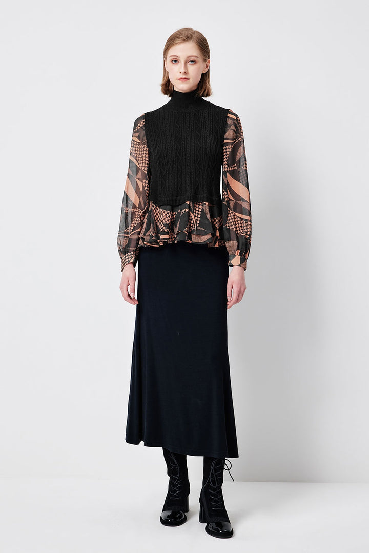 MARYLING Red Mocha Lily of the Valley Soft Silhouette Long-Sleeve Blouses