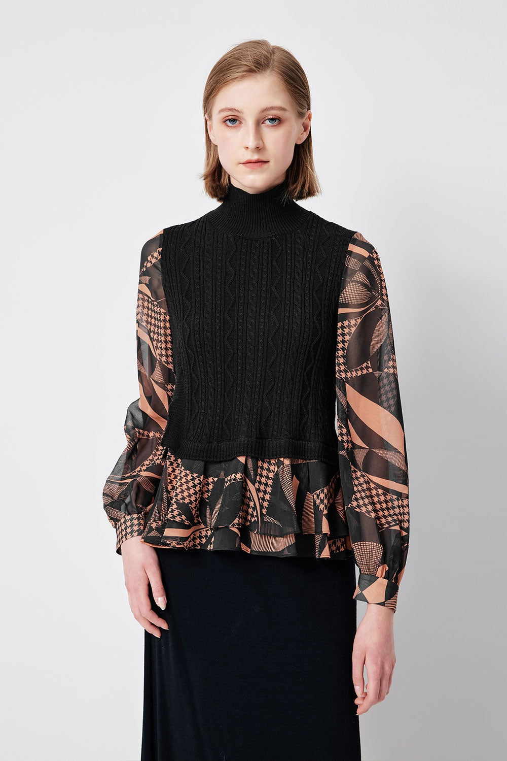 MARYLING Red Mocha Lily of the Valley Soft Silhouette Long-Sleeve Blouses