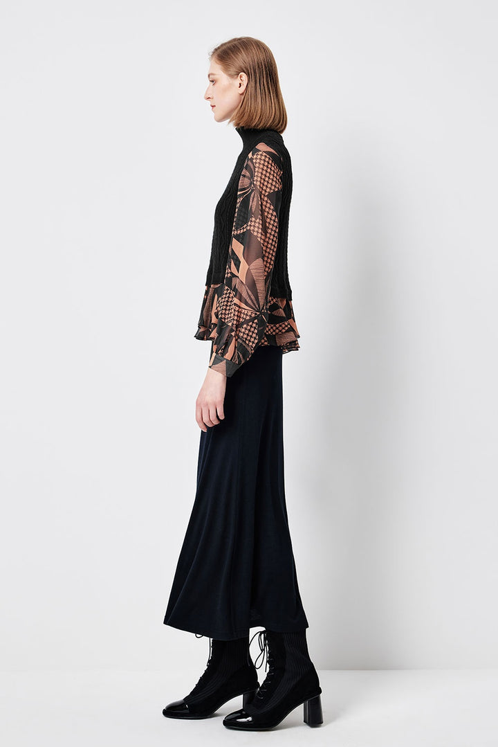 MARYLING Red Mocha Lily of the Valley Soft Silhouette Long-Sleeve Blouses