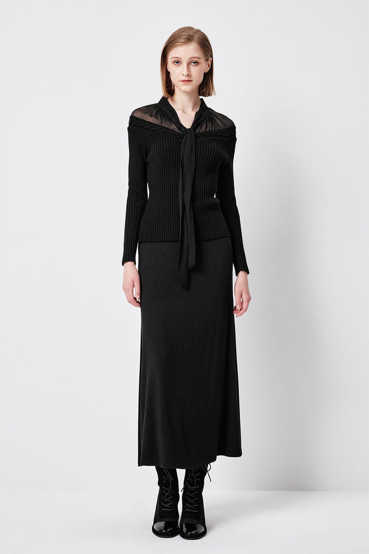 MARYLING Noir Sculpted Long-Sleeve Contour Sweaters