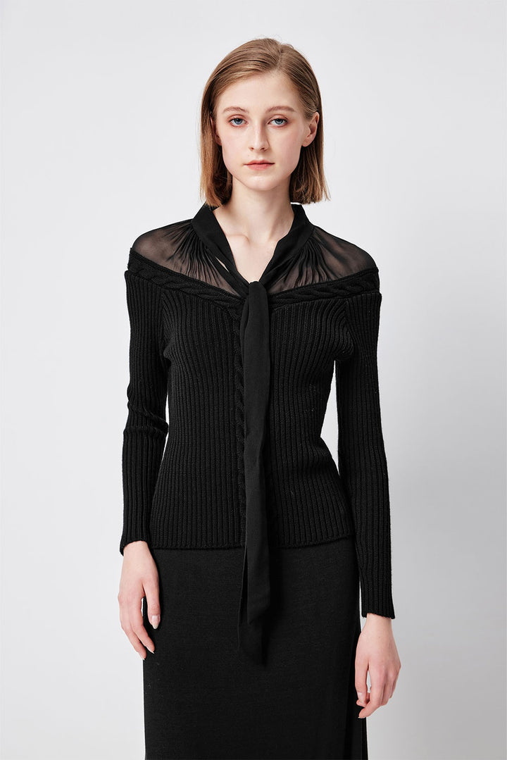 MARYLING Noir Sculpted Long-Sleeve Contour Sweaters