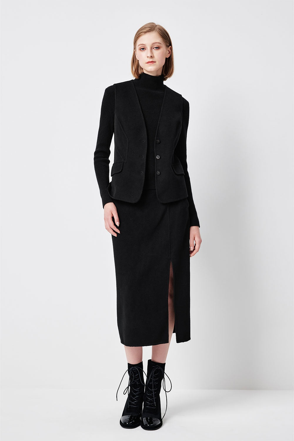 MARYLING Midnight Noir Sculpted Waist Double-Breasted Tailored Vests