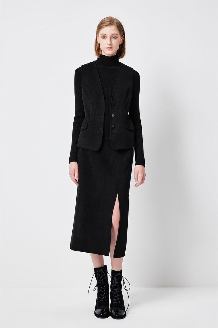 MARYLING Midnight Noir Sculpted Waist Double-Breasted Tailored Vests