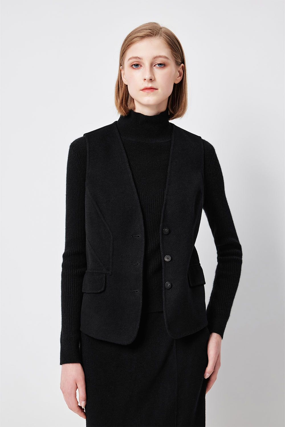 MARYLING Midnight Noir Sculpted Waist Double-Breasted Tailored Vests