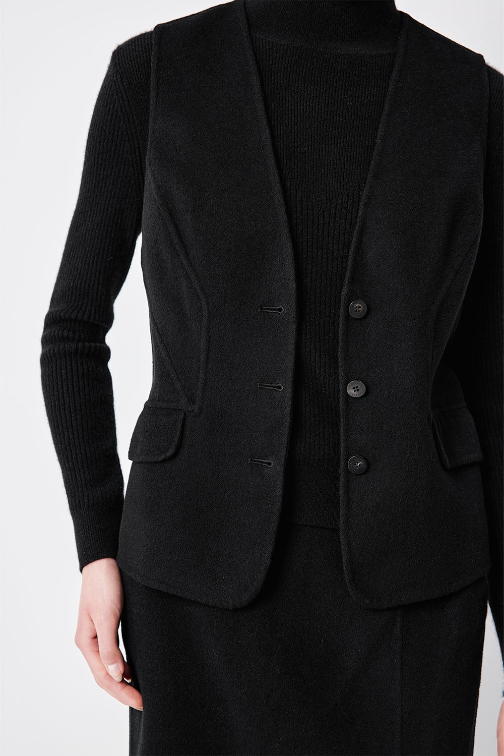 MARYLING Midnight Noir Sculpted Waist Double-Breasted Tailored Vests