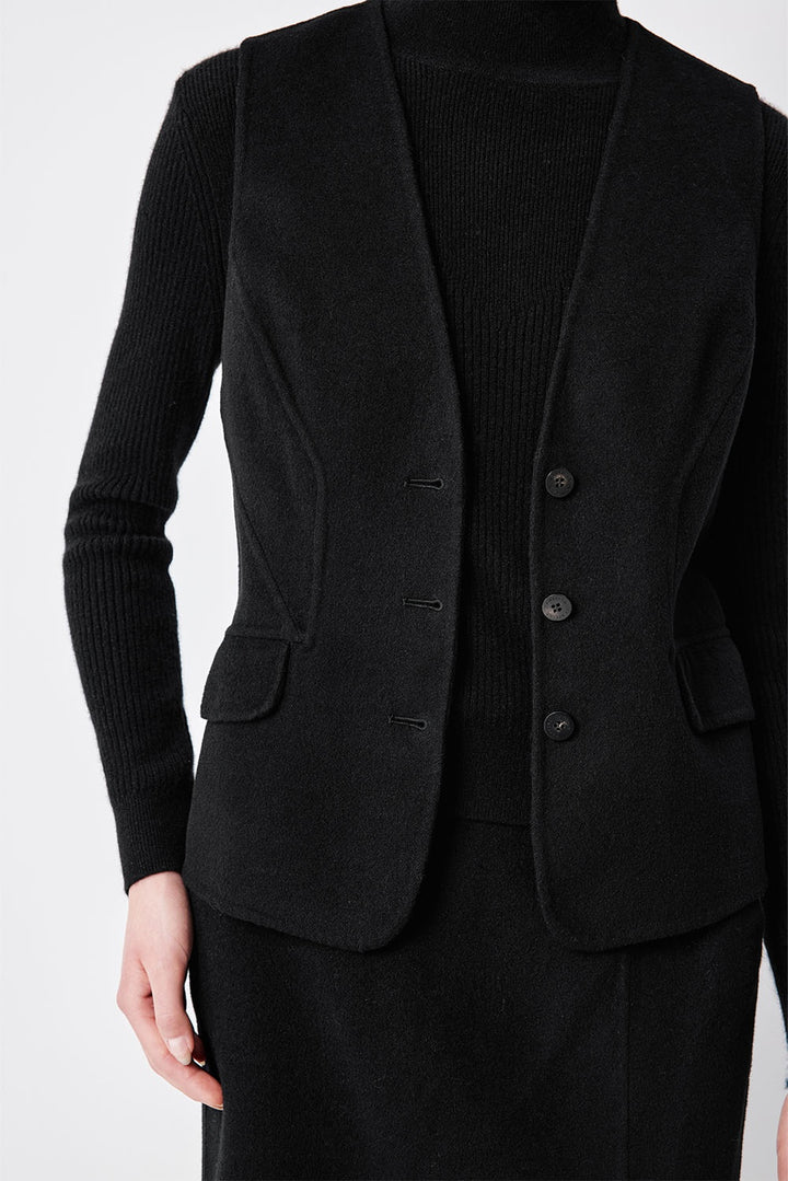 MARYLING Midnight Noir Sculpted Waist Double-Breasted Tailored Vests