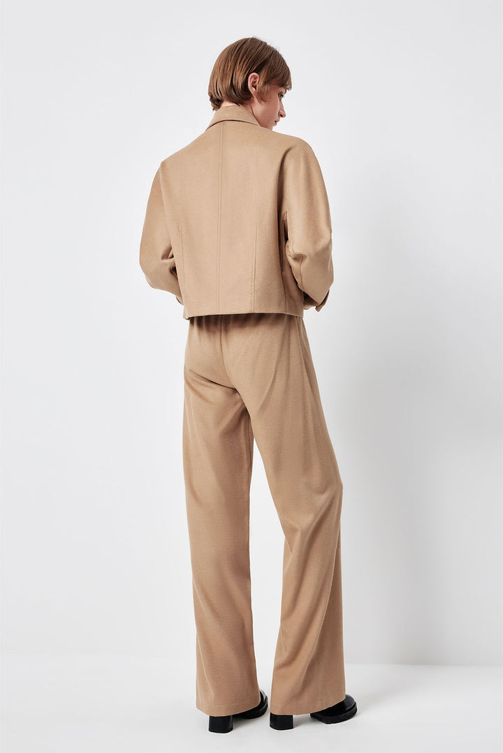 MARYLING Light Camel Refined High-Waisted Sculpted Straight-Leg Tailored Trousers