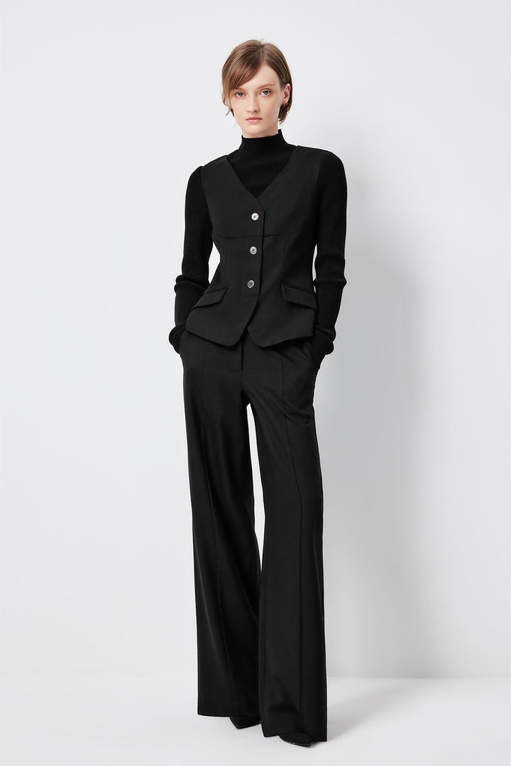 MARYLING Noir Sculpted High-Waisted Tailored Trousers