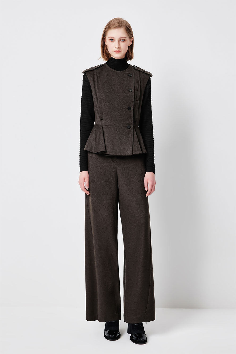 MARYLING Dark Chocolate Noir Sculpted High-Waisted Tailored Trousers