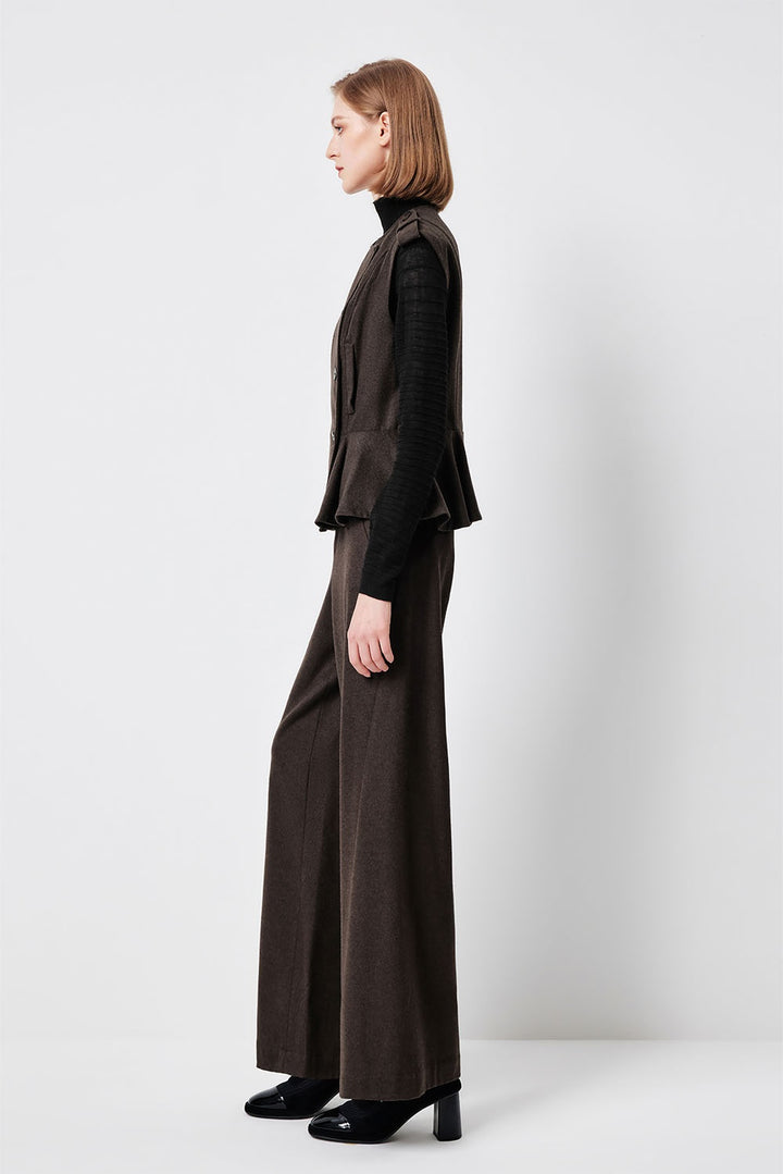 MARYLING Dark Chocolate Noir Sculpted High-Waisted Tailored Trousers