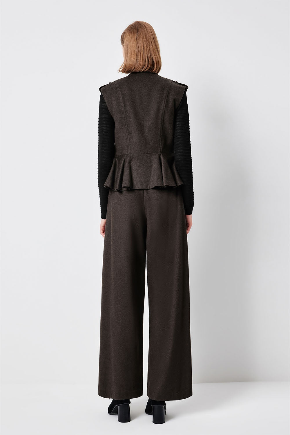 MARYLING Dark Chocolate Noir Sculpted High-Waisted Tailored Trousers