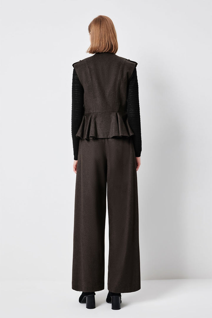 MARYLING Dark Chocolate Noir Sculpted High-Waisted Tailored Trousers