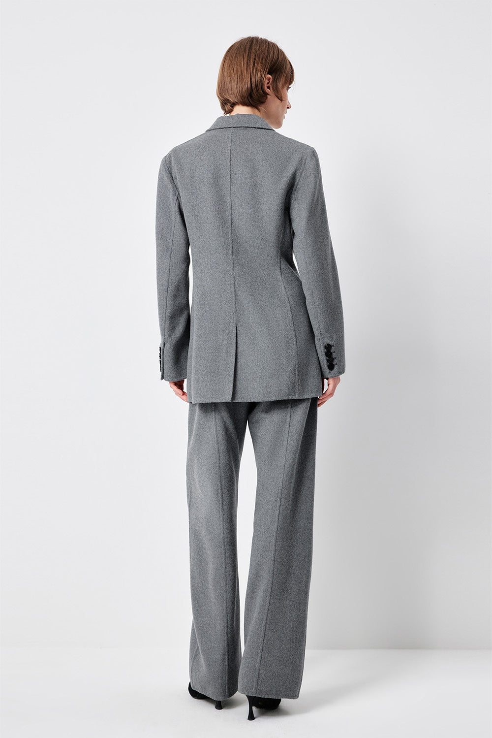 MARYLING Smoke Grey Sculpted High-Waisted Tailored Trousers