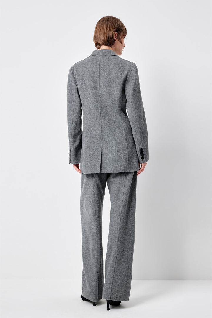 MARYLING Smoke Grey Sculpted High-Waisted Tailored Trousers