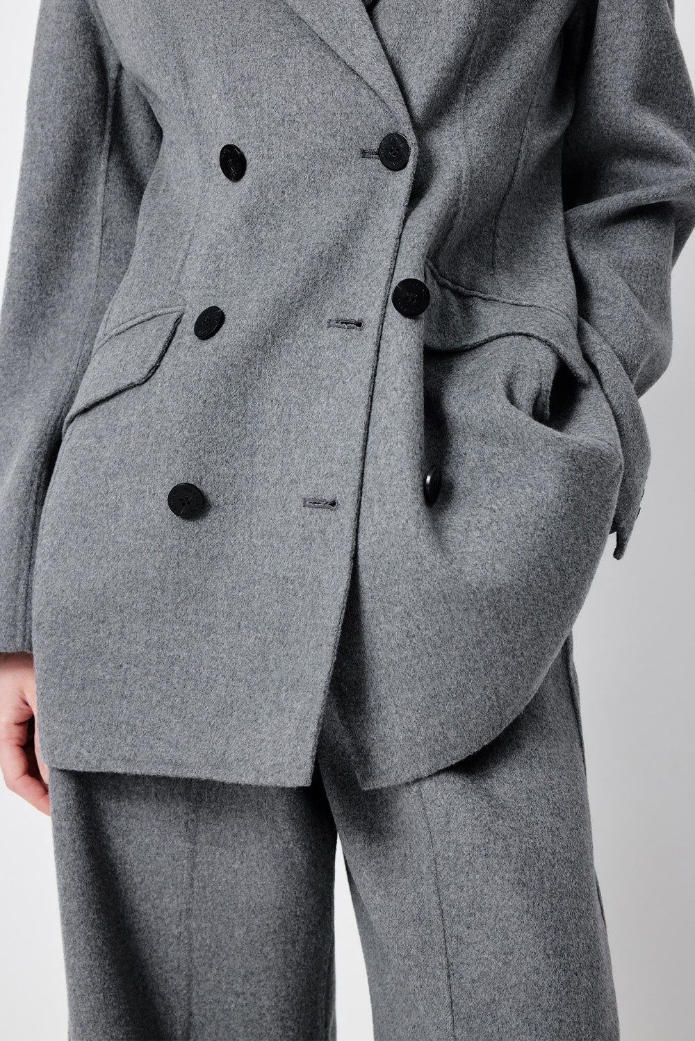 MARYLING Smoke Grey Sculpted High-Waisted Tailored Trousers