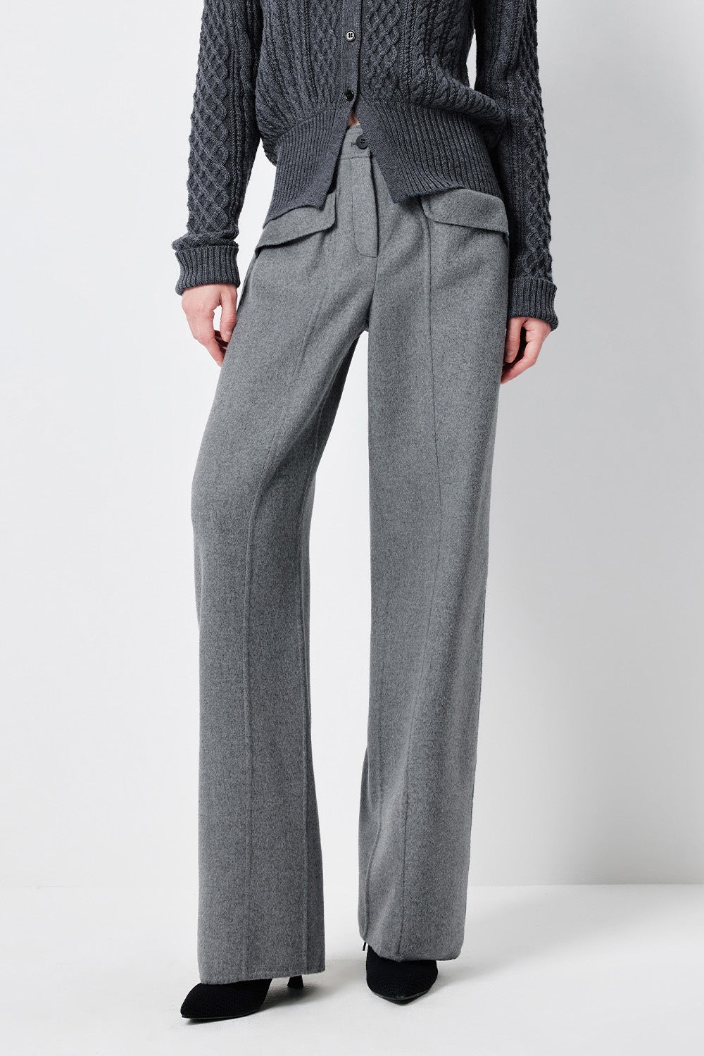 MARYLING Smoke Grey Sculpted High-Waisted Tailored Trousers