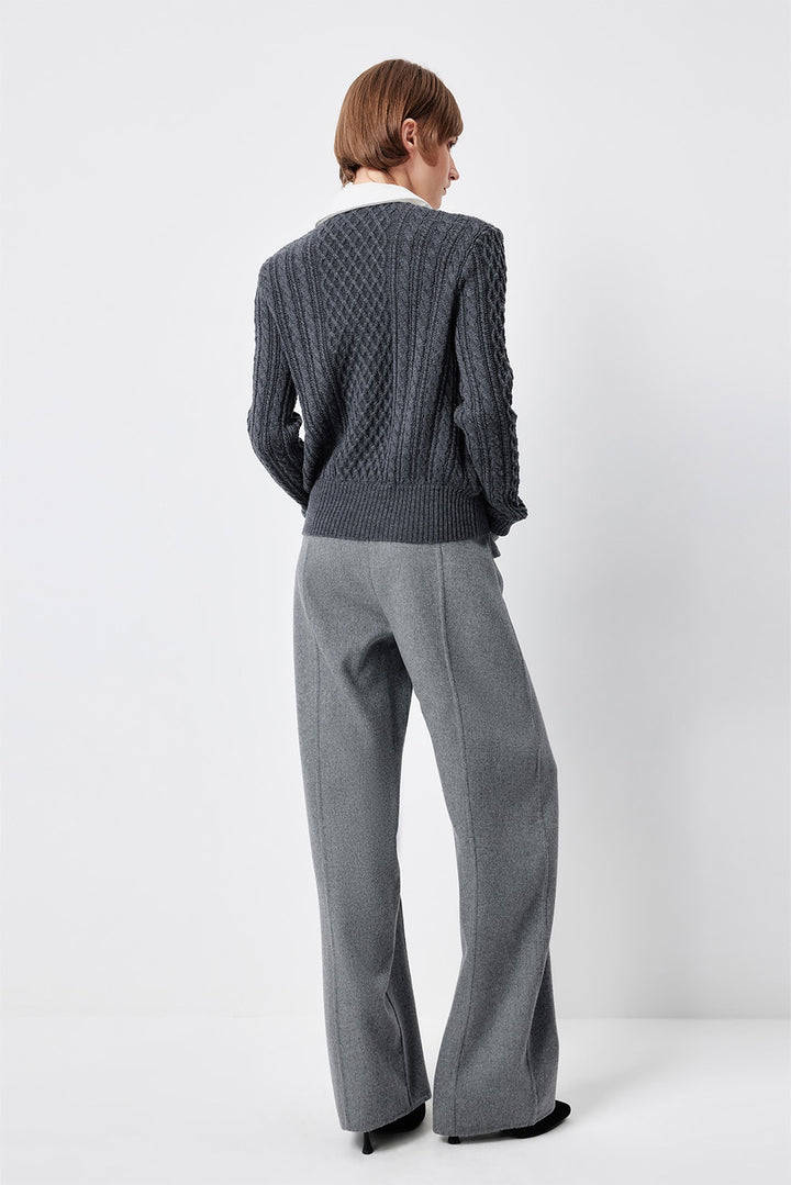 MARYLING Smoke Grey Sculpted High-Waisted Tailored Trousers