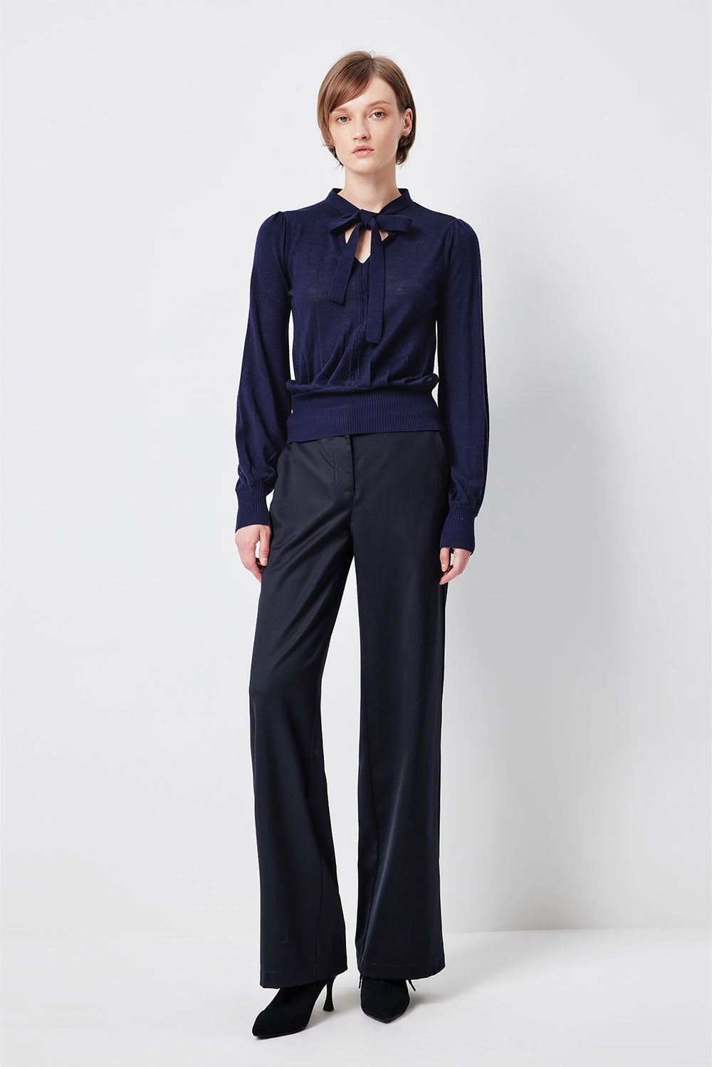 MARYLING Midnight Blue Sculpted High-Waisted Tailored Trousers
