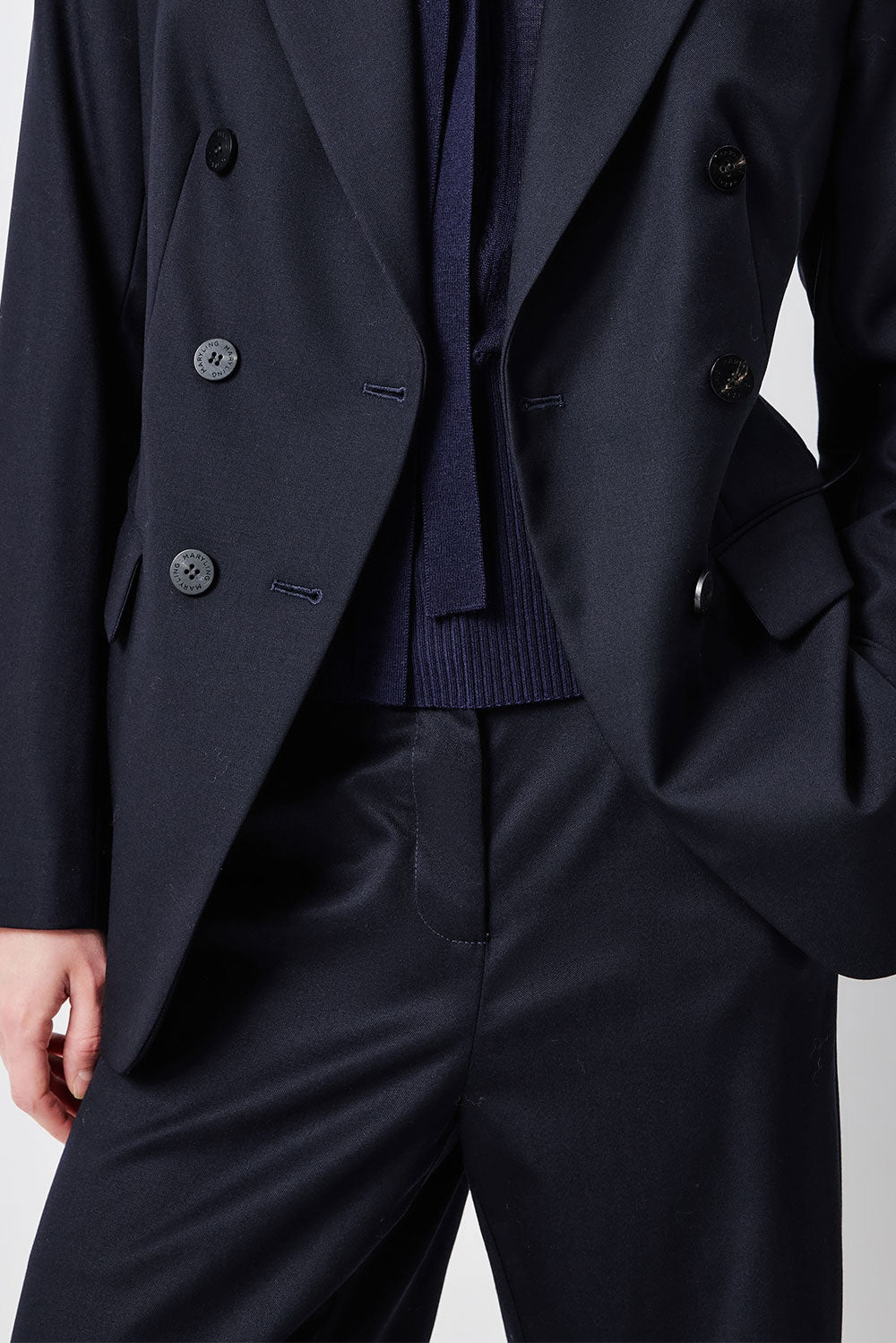 MARYLING Midnight Blue Sculpted High-Waisted Tailored Trousers