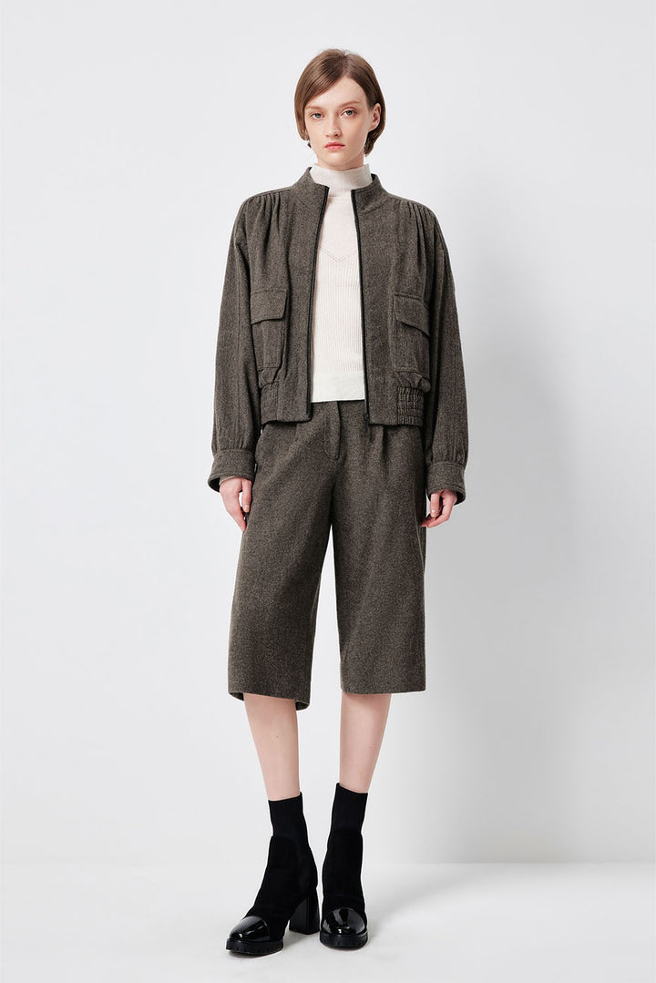 MARYLING Oakwood Green Pleated Wide-Leg Tailored Shorts