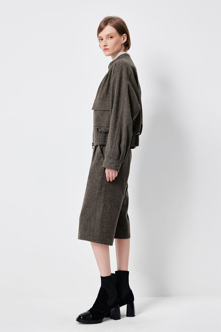 MARYLING Oakwood Green Pleated Wide-Leg Tailored Shorts