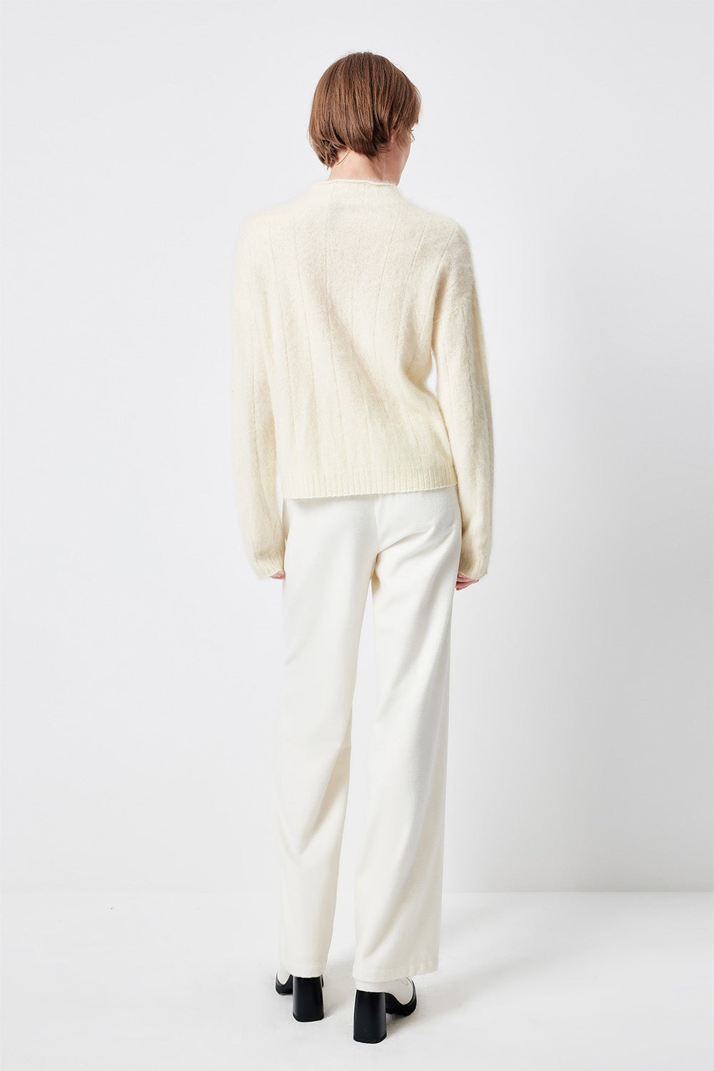 MARYLING Pure White Sculpted High-Waisted Tailored Trousers