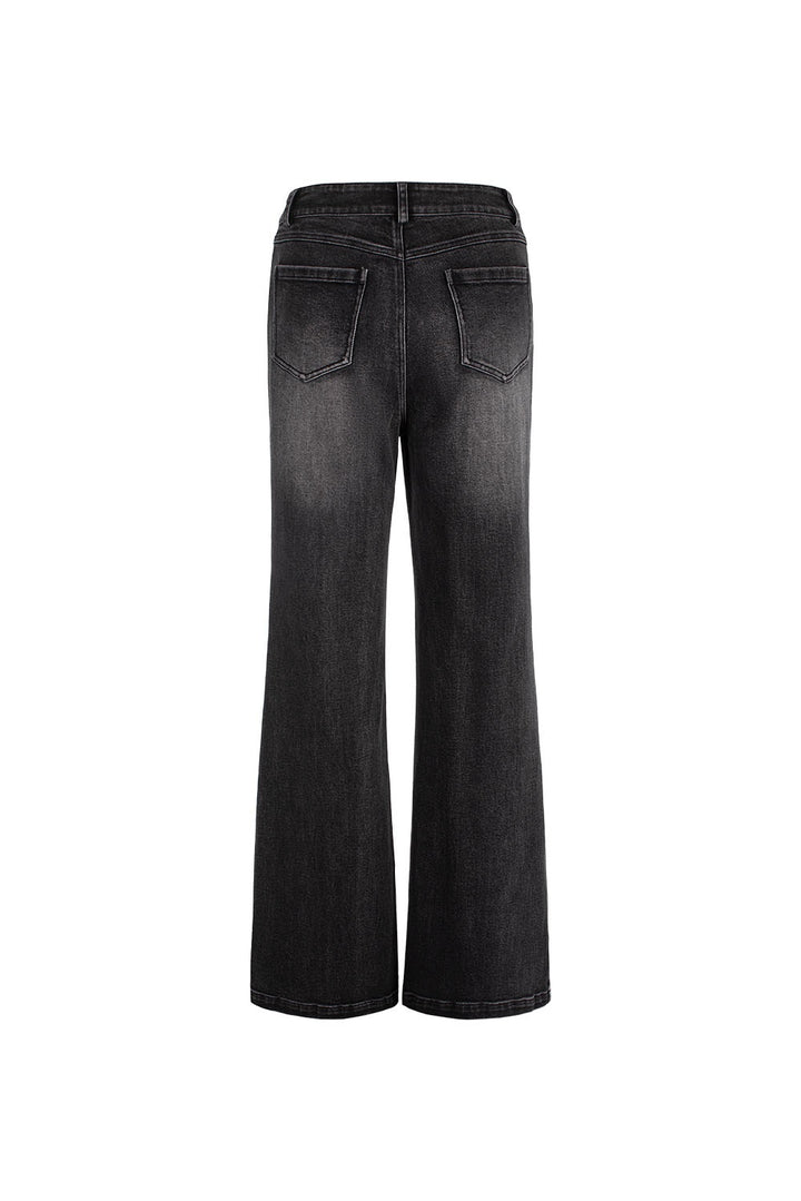 MARYLING Noir Washed Sculpted High-Waisted Straight-Leg Tailored Trousers