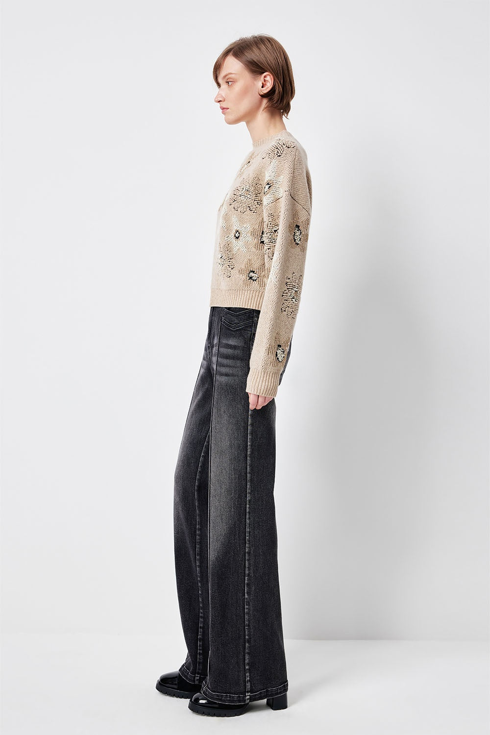 MARYLING Noir Washed Sculpted High-Waisted Straight-Leg Tailored Trousers