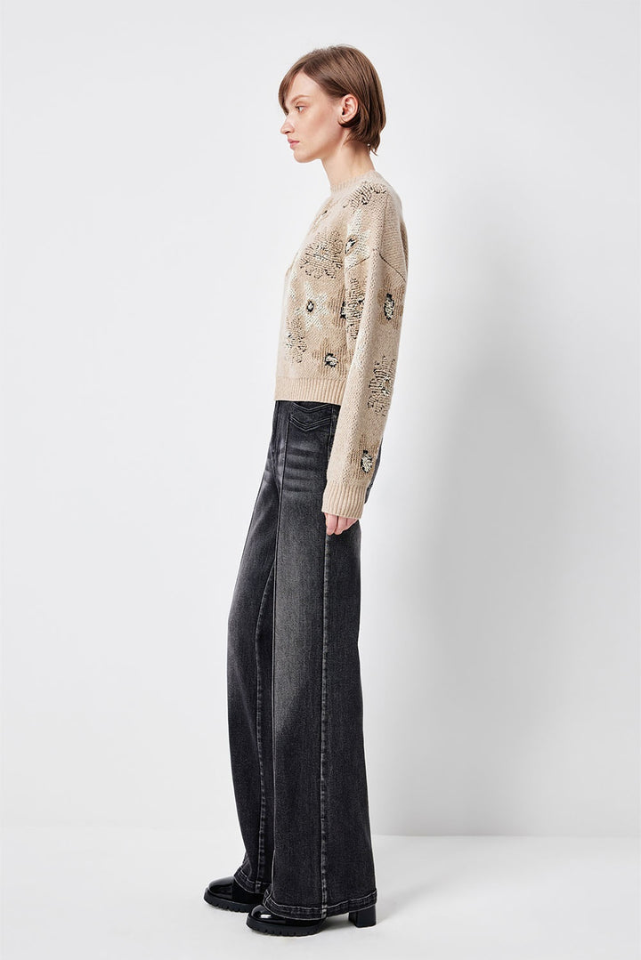 MARYLING Noir Washed Sculpted High-Waisted Straight-Leg Tailored Trousers