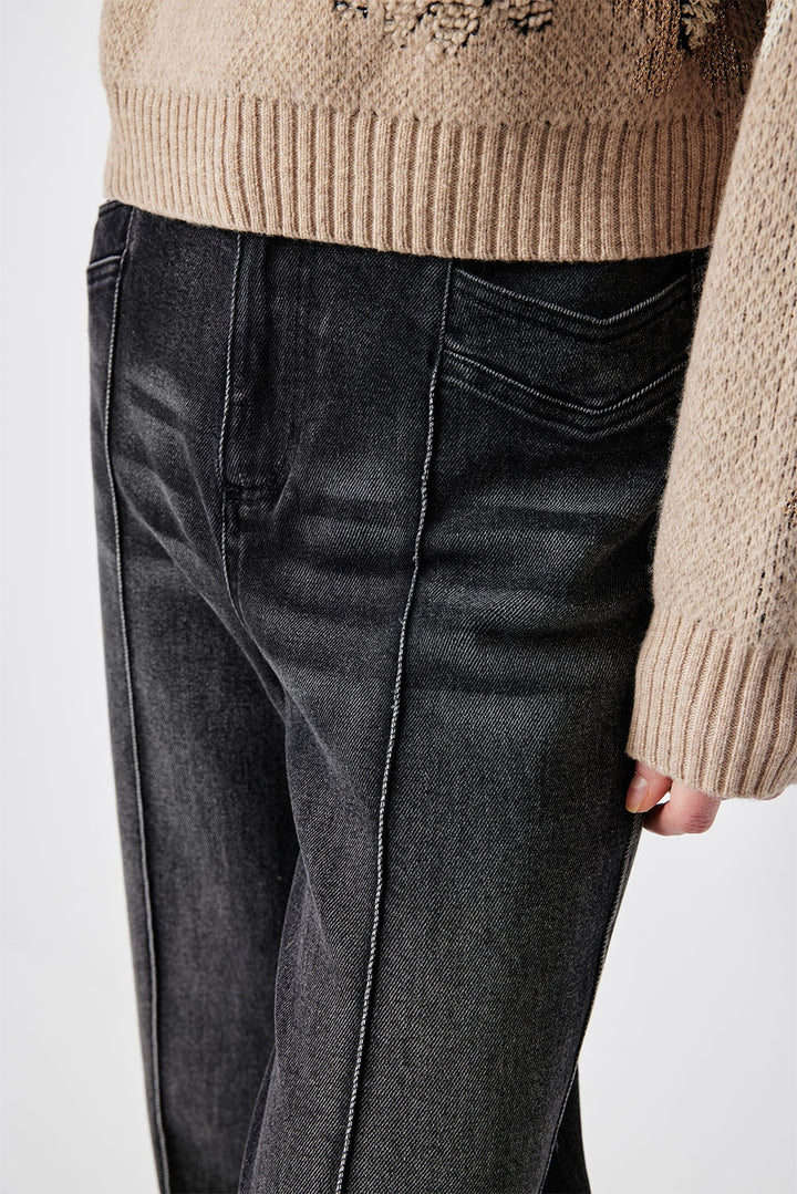 MARYLING Noir Washed Sculpted High-Waisted Straight-Leg Tailored Trousers