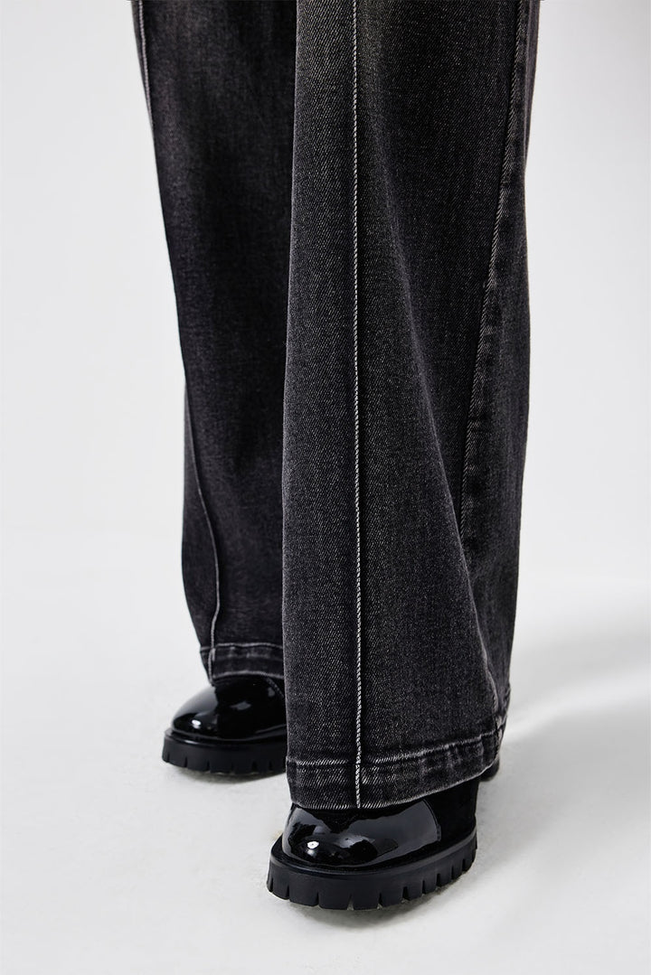 MARYLING Noir Washed Sculpted High-Waisted Straight-Leg Tailored Trousers