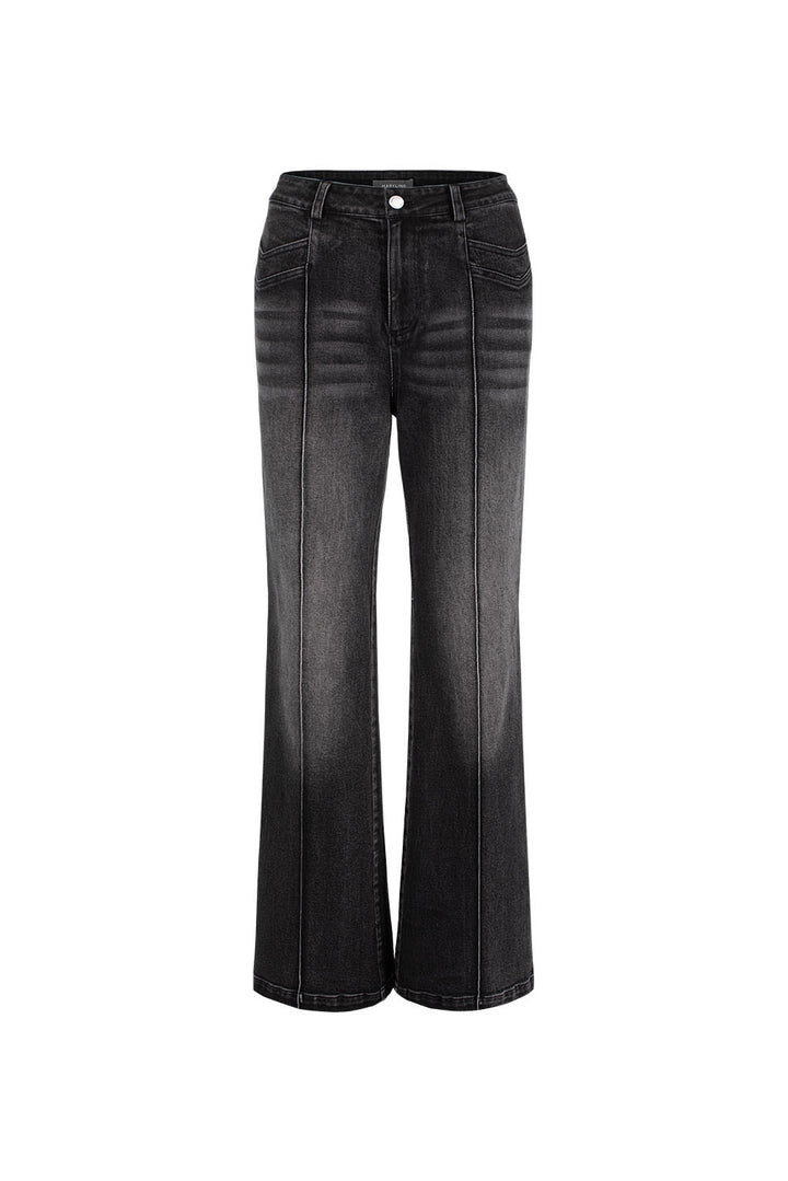 MARYLING Noir Washed Sculpted High-Waisted Straight-Leg Tailored Trousers