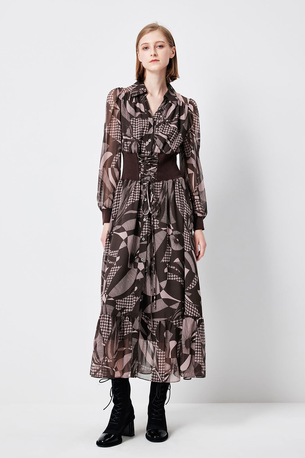 MARYLING Pink Mocha Lily of the Valley Whispering Elegance Long-Sleeve Maxi Dresses