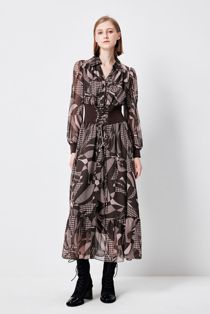 MARYLING Pink Mocha Lily of the Valley Whispering Elegance Long-Sleeve Maxi Dresses
