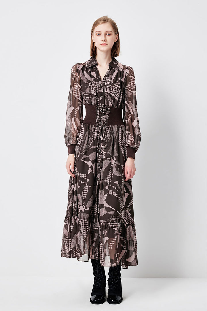 MARYLING Pink Mocha Lily of the Valley Whispering Elegance Long-Sleeve Maxi Dresses