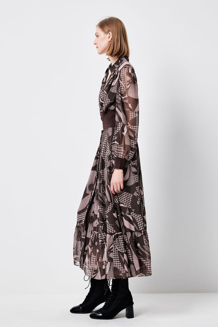 MARYLING Pink Mocha Lily of the Valley Whispering Elegance Long-Sleeve Maxi Dresses