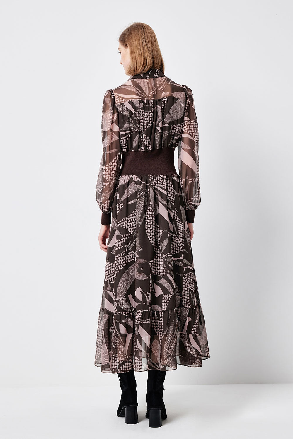 MARYLING Pink Mocha Lily of the Valley Whispering Elegance Long-Sleeve Maxi Dresses