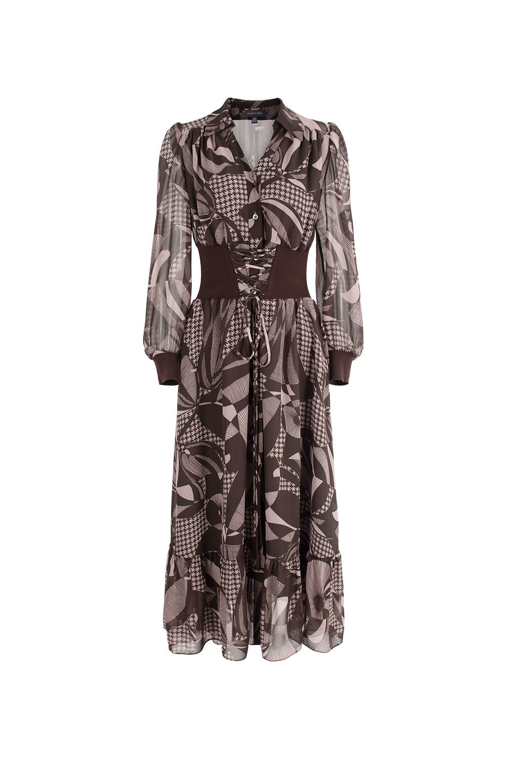MARYLING Pink Mocha Lily of the Valley Whispering Elegance Long-Sleeve Maxi Dresses