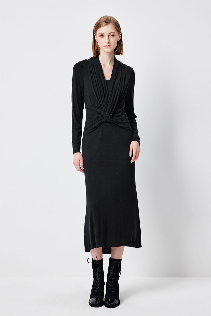 MARYLING Midnight Noir Sculpted Long-Sleeve Column Dresses