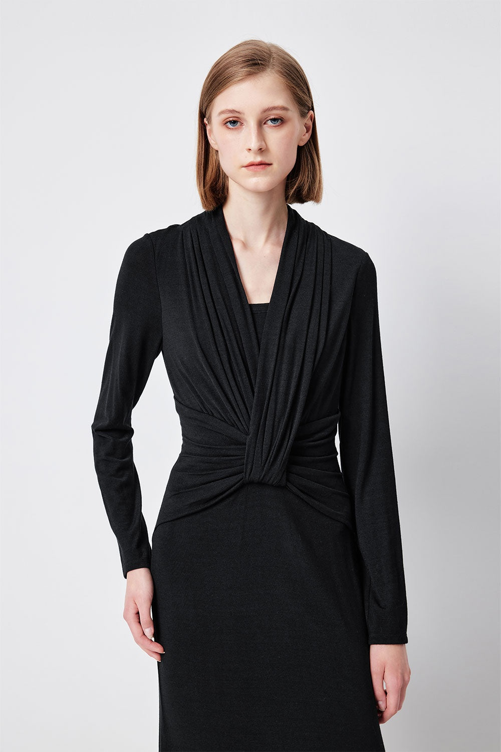 MARYLING Midnight Noir Sculpted Long-Sleeve Column Dresses