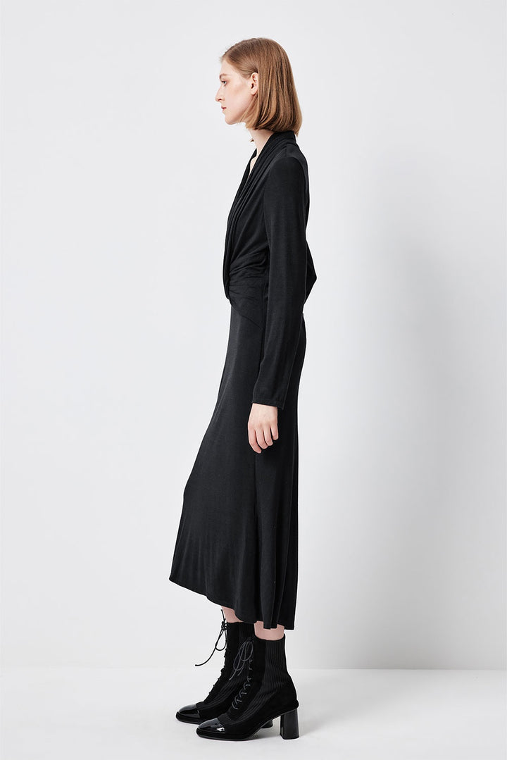 MARYLING Midnight Noir Sculpted Long-Sleeve Column Dresses
