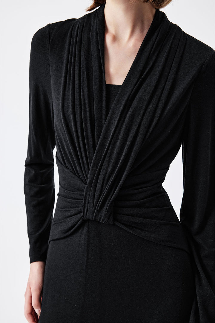 MARYLING Midnight Noir Sculpted Long-Sleeve Column Dresses