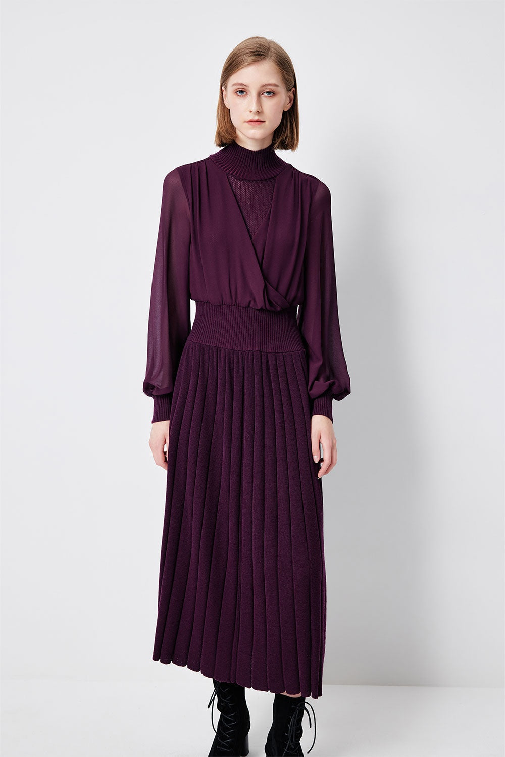 MARYLING Violet Amethyst Sculpted Long-Sleeve Column Dresses